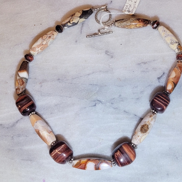 Rhylolite Tiger Eye Sterling 925 Necklace 19" Earrings Set - Picture 4 of 6